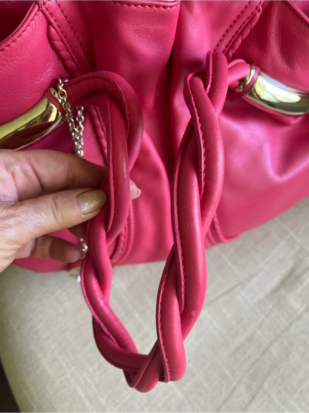 Like New Christian Louboutin Hot Pink Bag with Gold-Tone Charms. Comes with COA - Picture 10 of 14